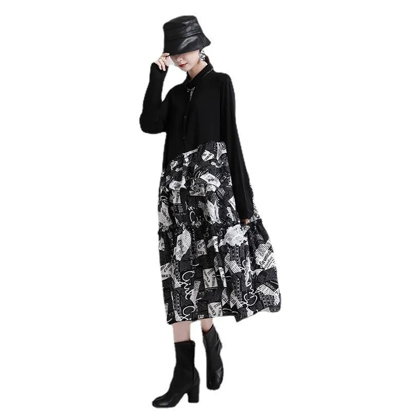 Black Women Irregular Fall Long Sleeves Dresses