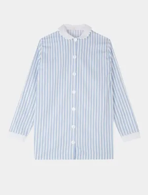 Blue and White Stripe Nightshirt With White Collar and Cuffs - 100% Cotton Poplin