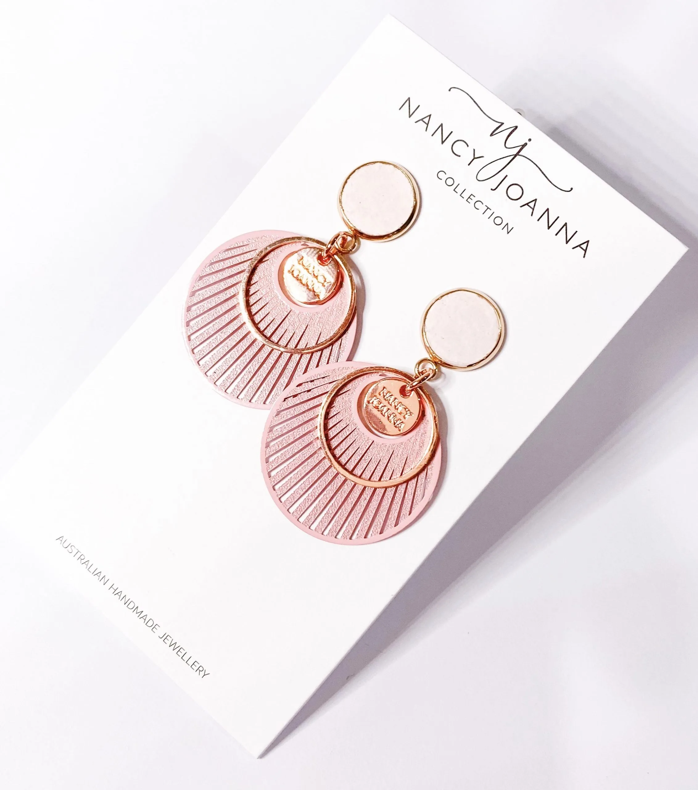 Blush Concrete & Round Lace Line Earrings