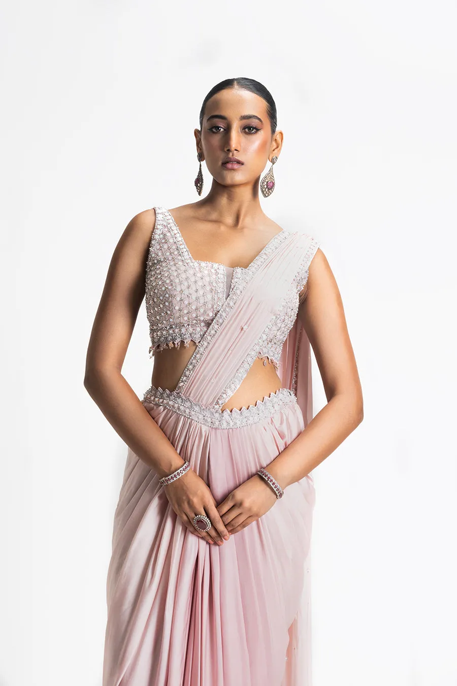 BLUSH PINK OMBRE DYED DRAPED SAREE