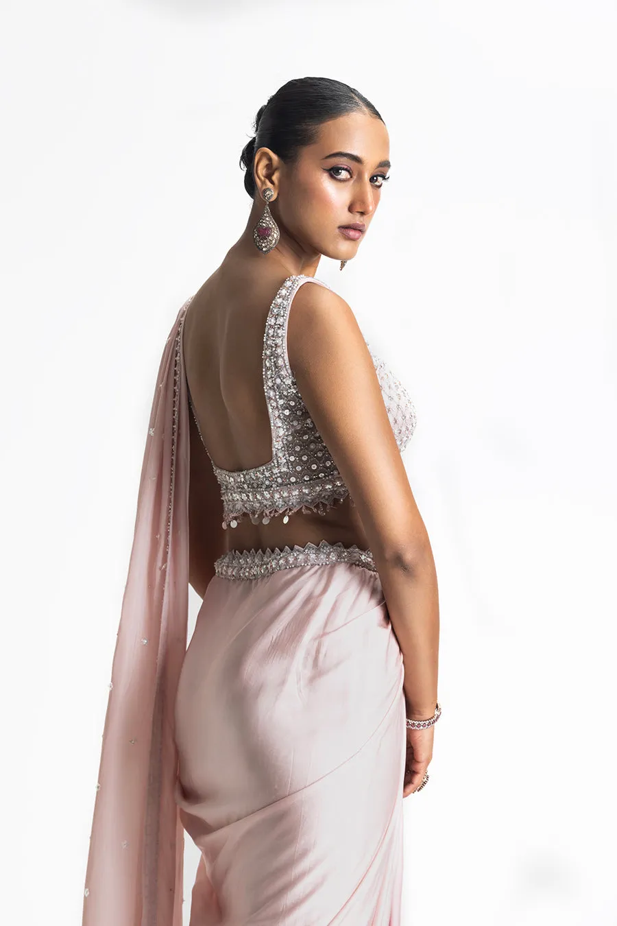 BLUSH PINK OMBRE DYED DRAPED SAREE