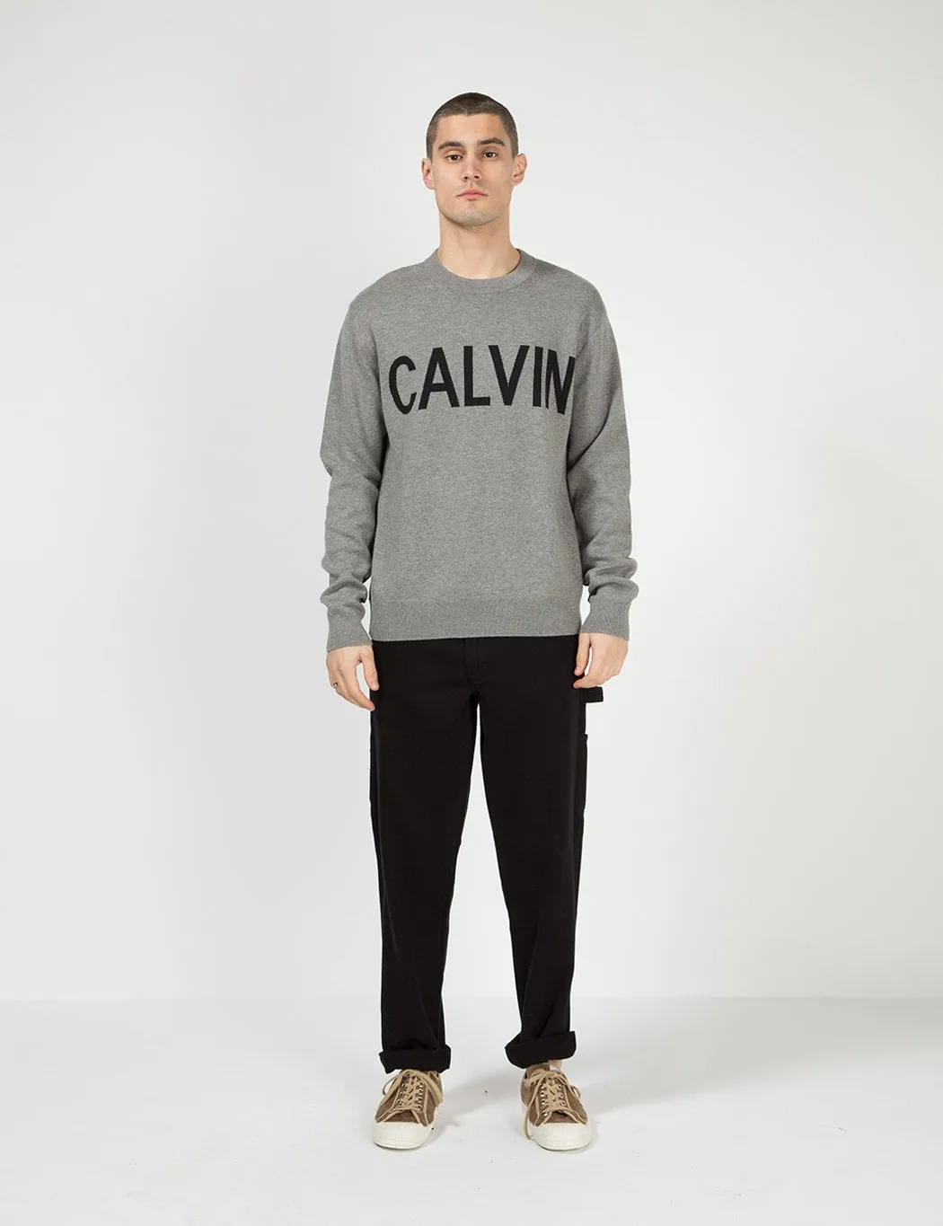 Calvin Klein Calvin Crew Neck Sweatshirt- Grey Heather/Black