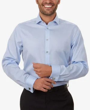 Calvin Klein Men's Slim-fit Non-Iron Performance Herringbone French Cuff Dress Shirt ,  blue