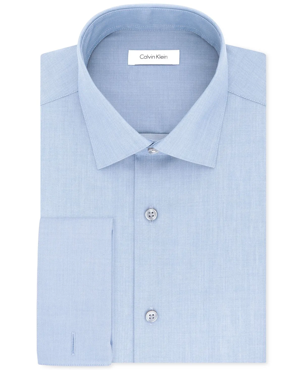 Calvin Klein Men's Slim-fit Non-Iron Performance Herringbone French Cuff Dress Shirt ,  blue