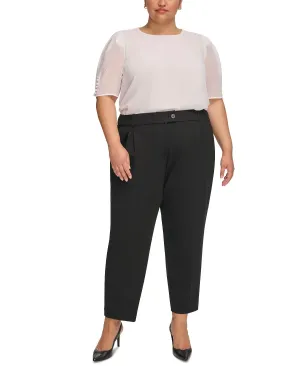 Calvin Klein Plus Size Pleated Front Ankle Length Cropped Pants black