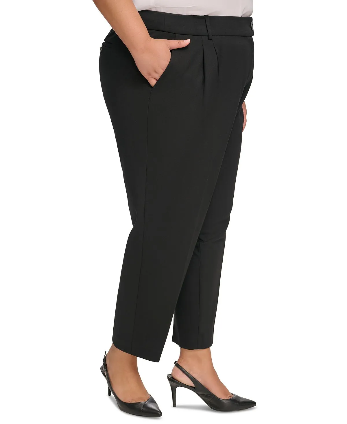 Calvin Klein Plus Size Pleated Front Ankle Length Cropped Pants black