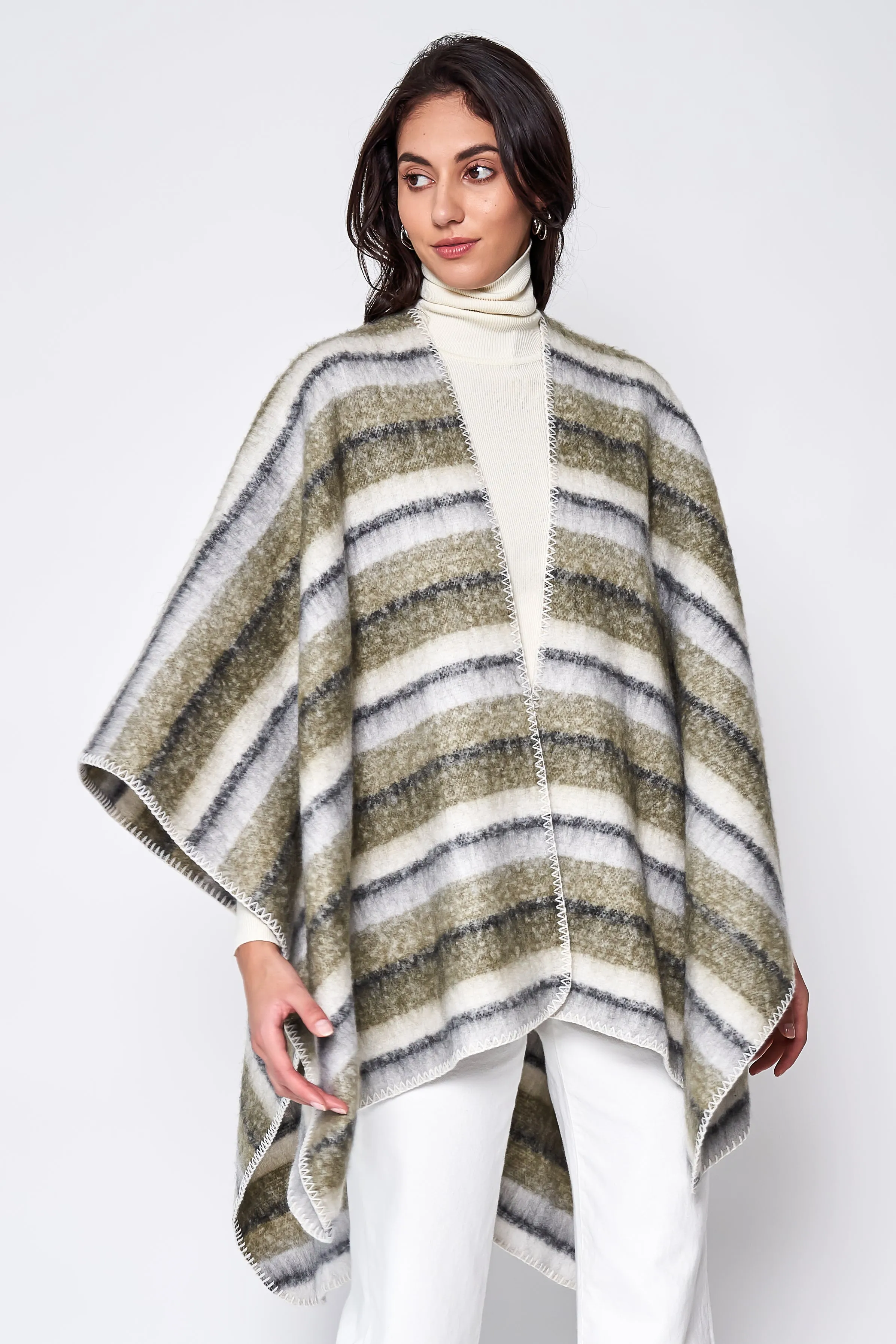 Cozy Stripe Three Tone Ruana