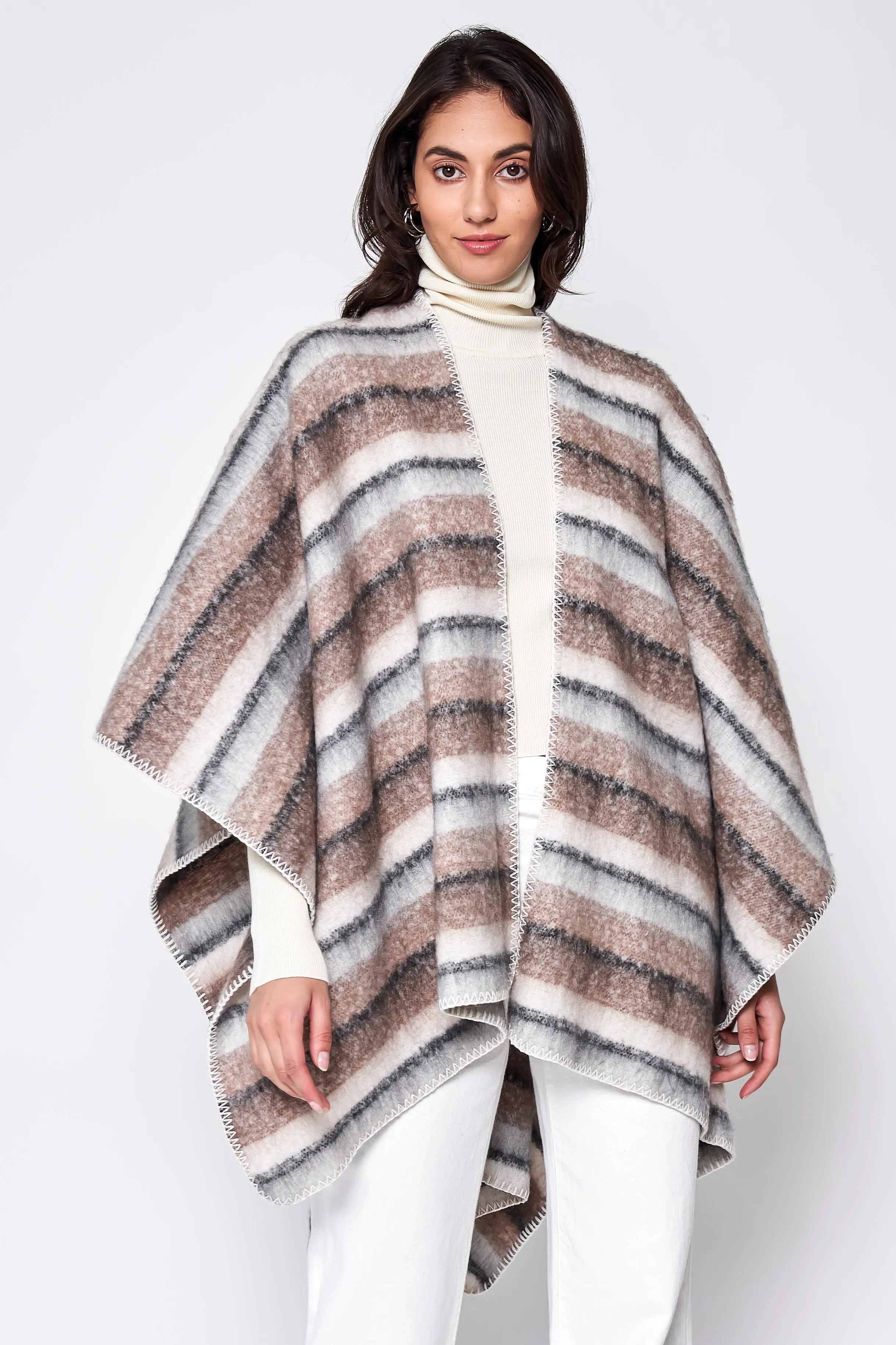 Cozy Stripe Three Tone Ruana