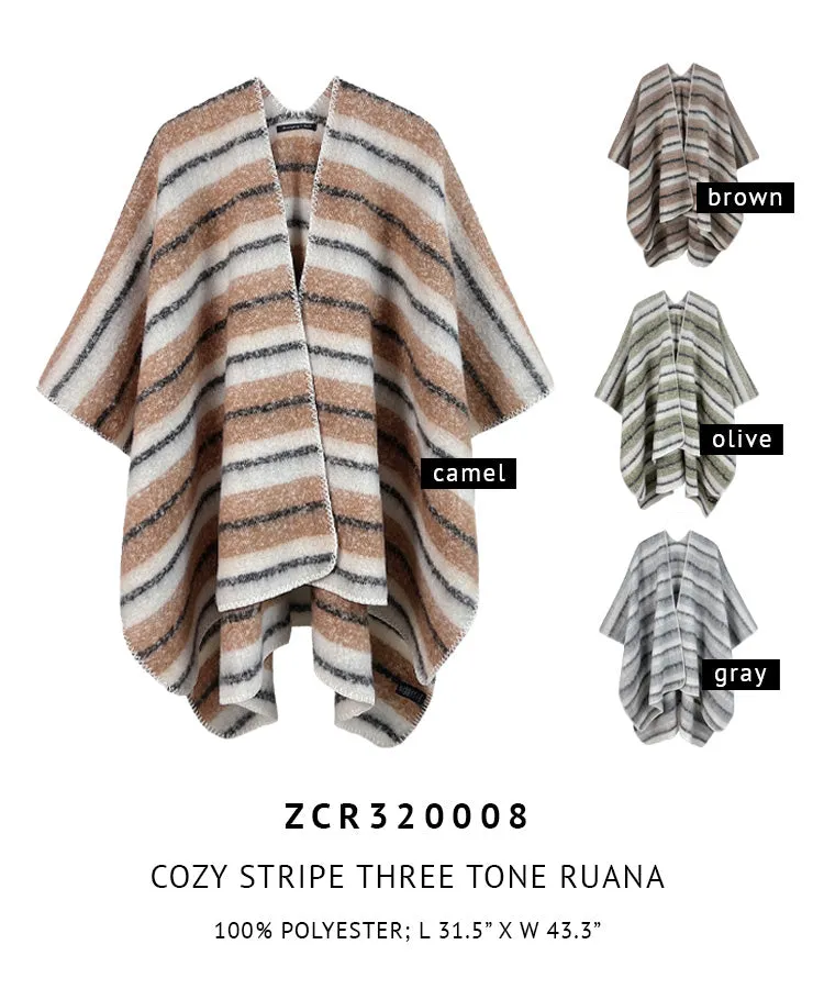 Cozy Stripe Three Tone Ruana