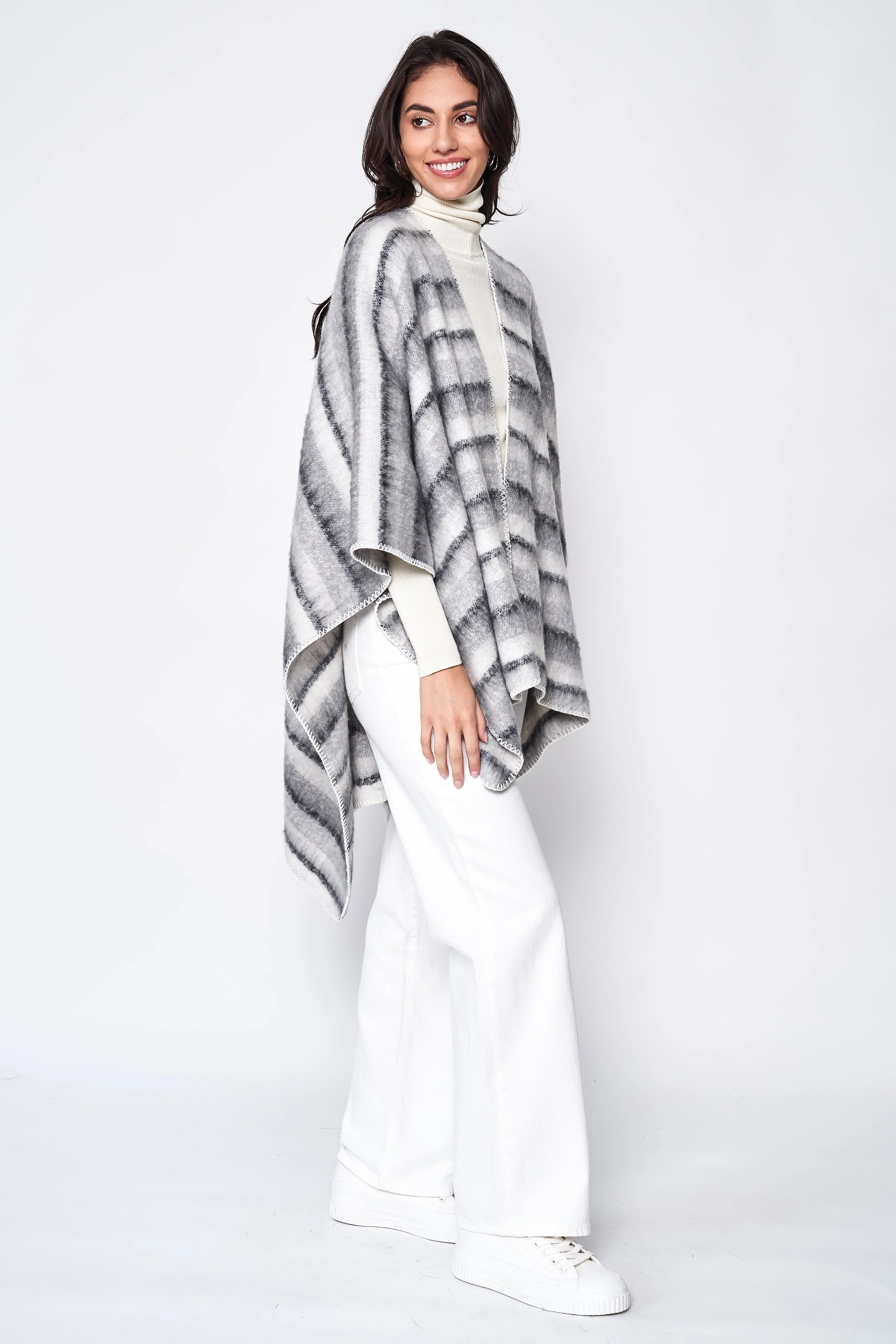 Cozy Stripe Three Tone Ruana