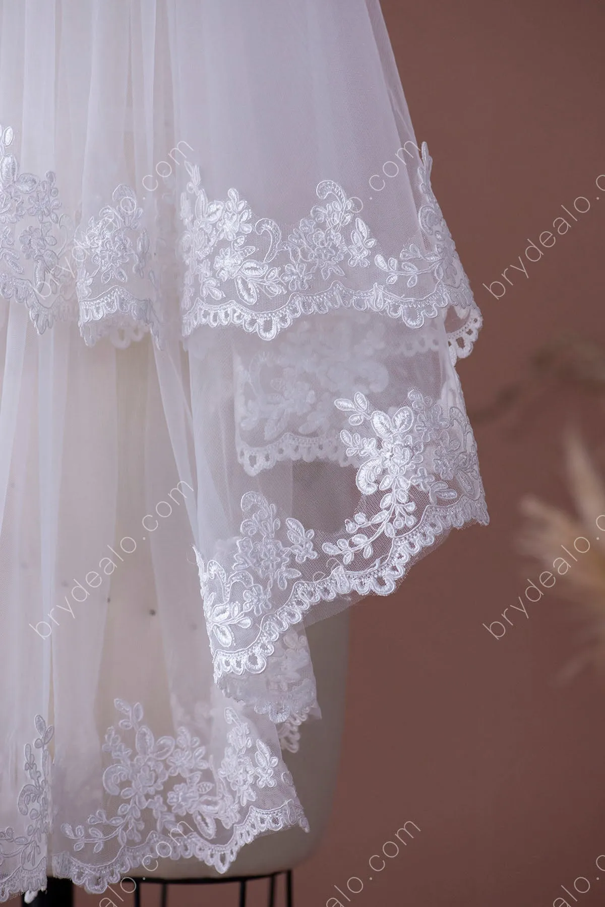 Elaborate Lace Two Tier Fingertip Wedding Veil