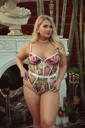 EMBROIDERED FLORAL UNDERWIRE BODYSUIT