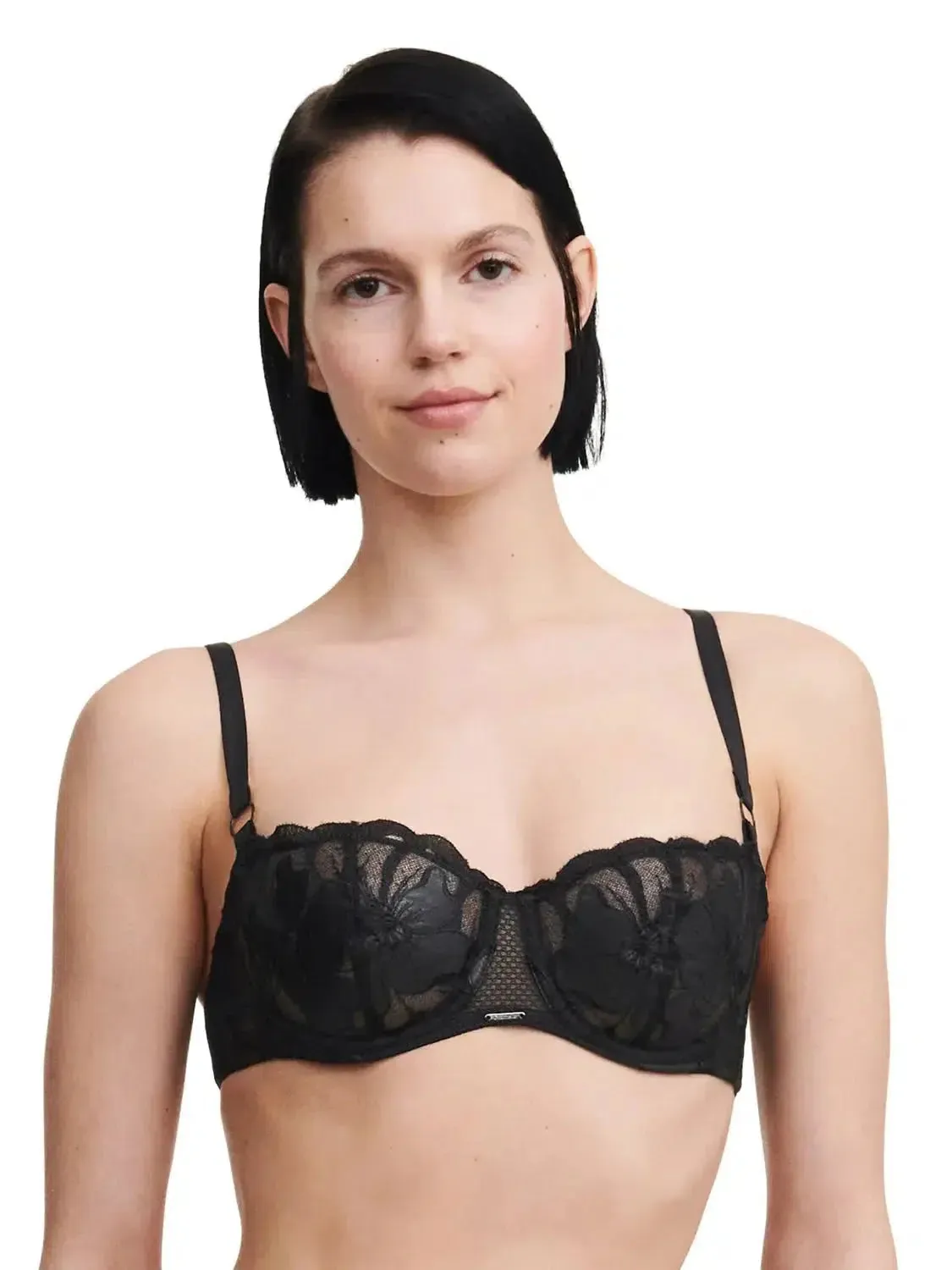 Fleurs Signature Black Leather Demi Bra