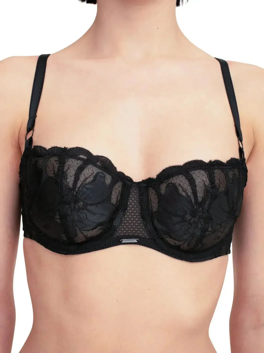 Fleurs Signature Black Leather Demi Bra