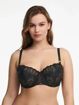 Fleurs Signature Black Leather Demi Bra