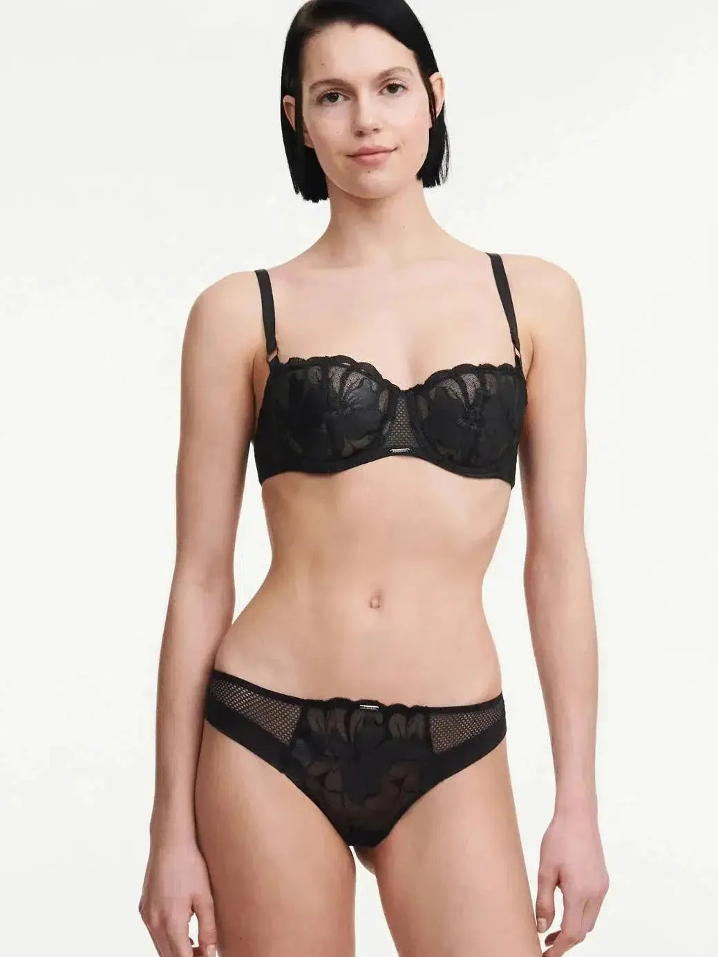 Fleurs Signature Black Leather Demi Bra