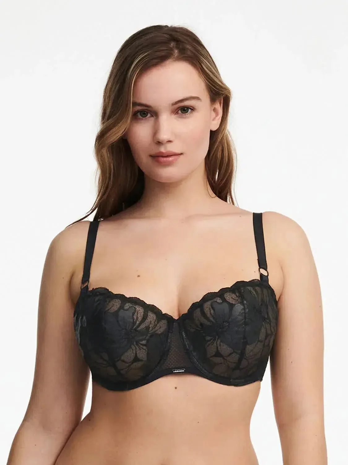 Fleurs Signature Black Leather Demi Bra