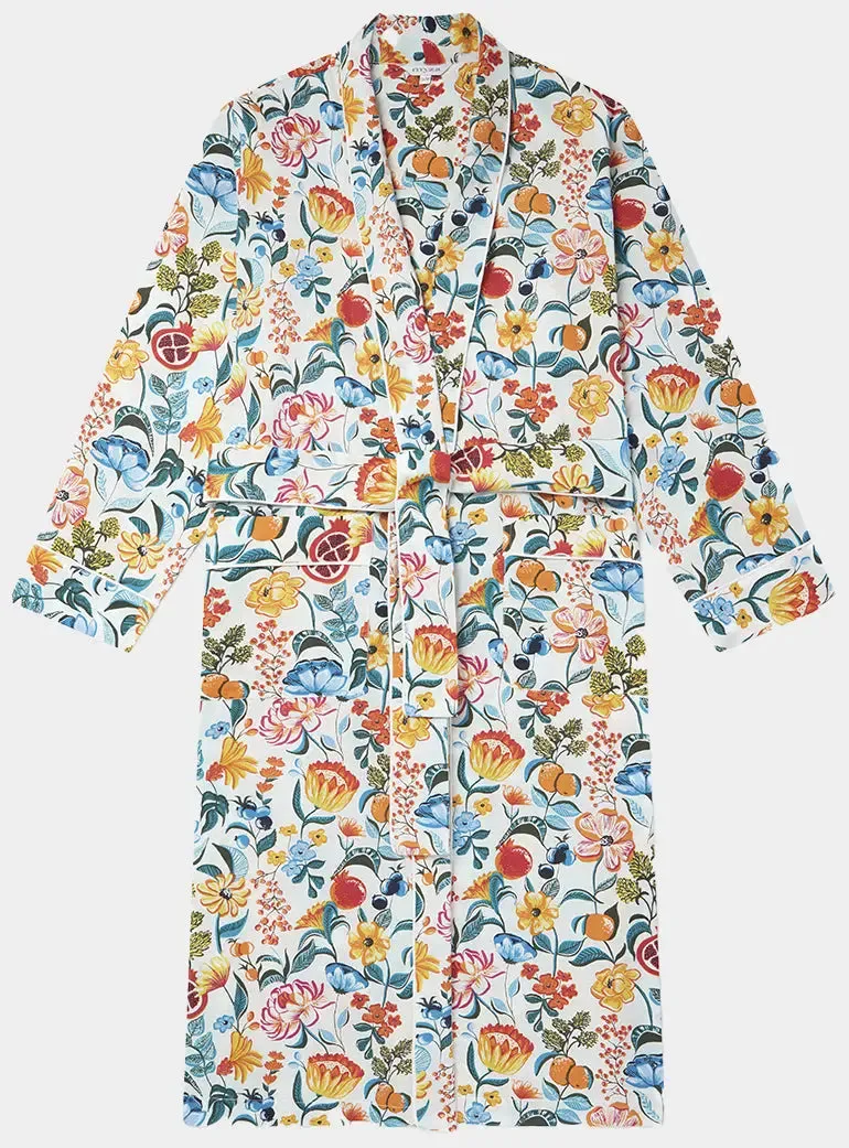 Florals on White Organic Cotton Robe