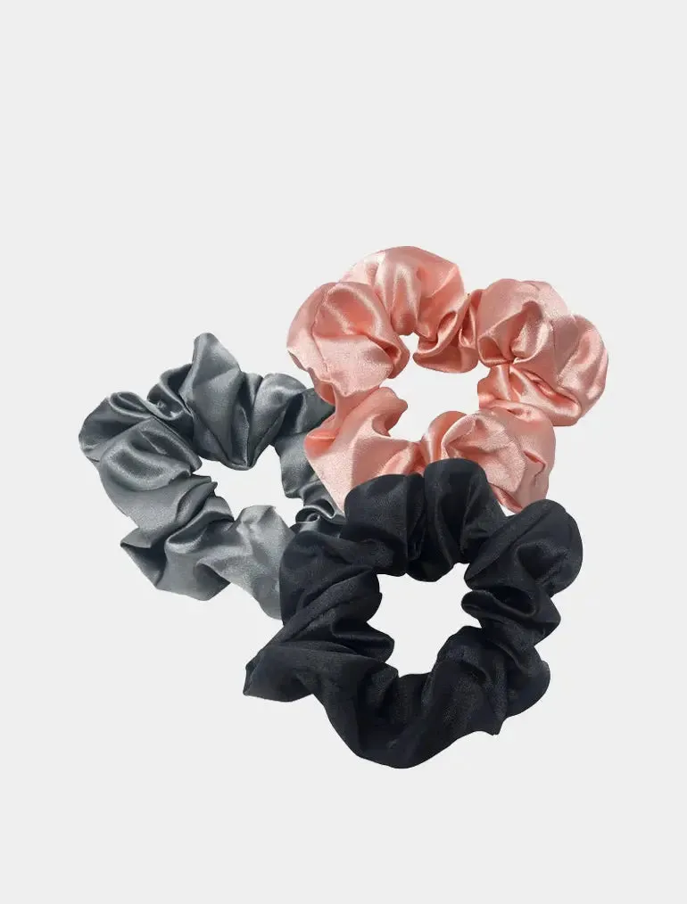 Hair Scrunchies Multipack Set - Grey, Black & Pink