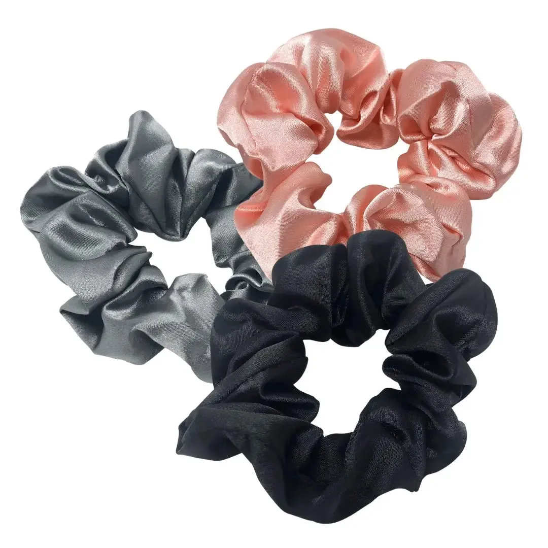 Hair Scrunchies Multipack Set - Grey, Black & Pink