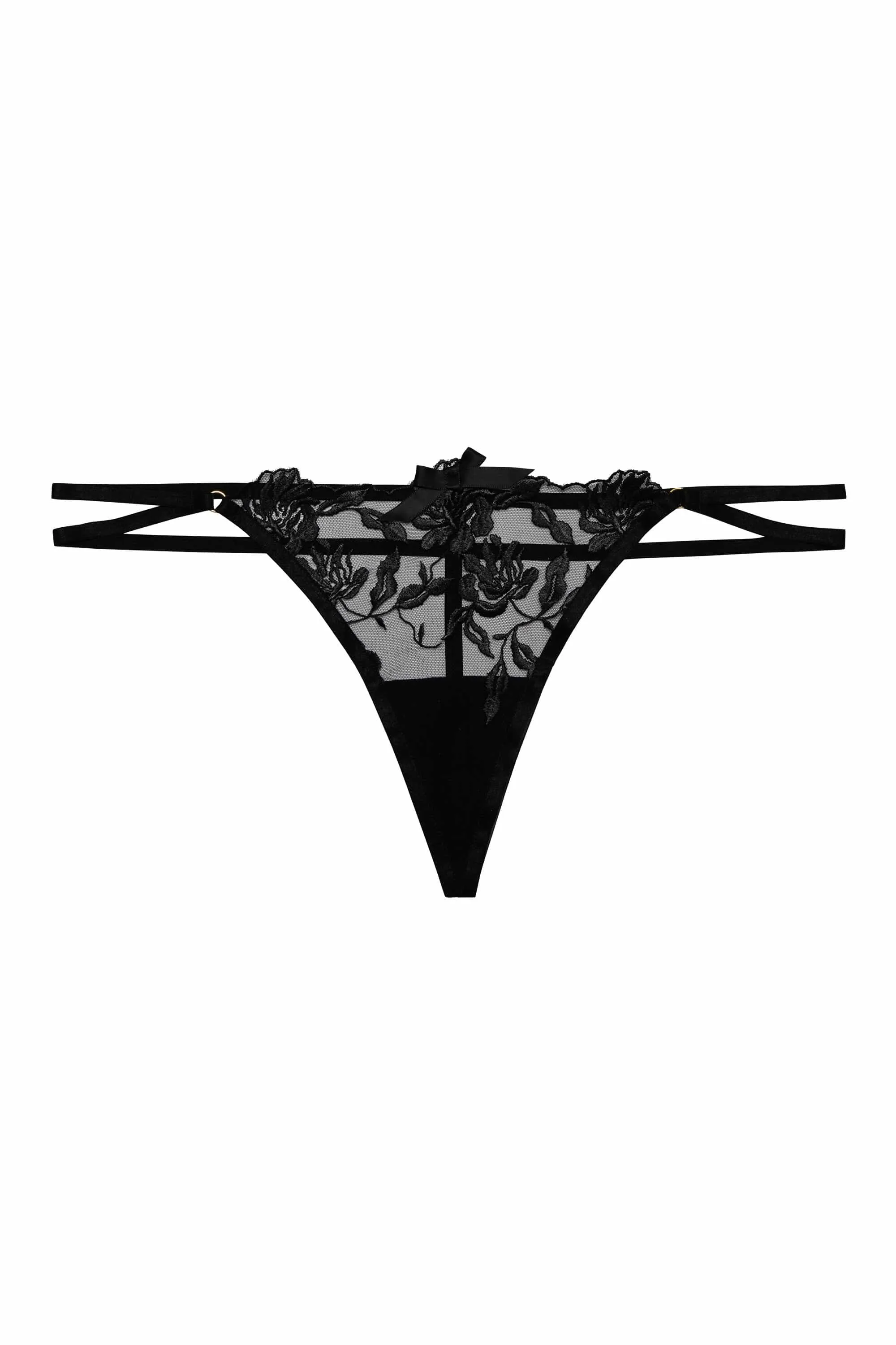 Hustler Sasha Black Embroidered Strappy Thong