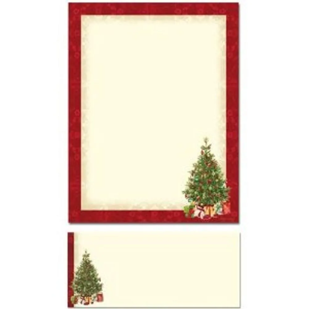 Lacy Christmas Tree Letterhead Sheets and Envelopes