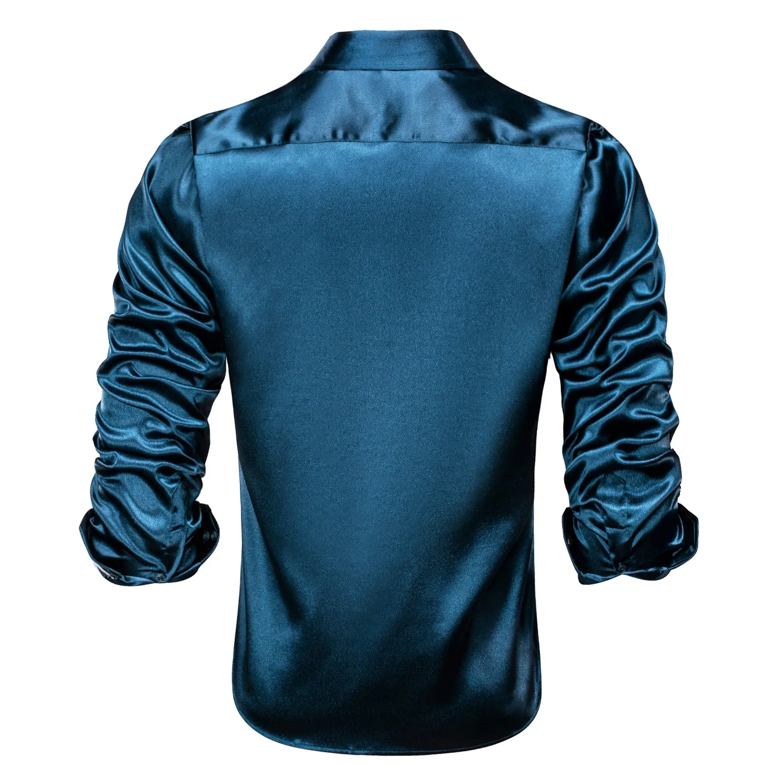 Lake Blue Satin Silk Men's Long Sleeve Shirt