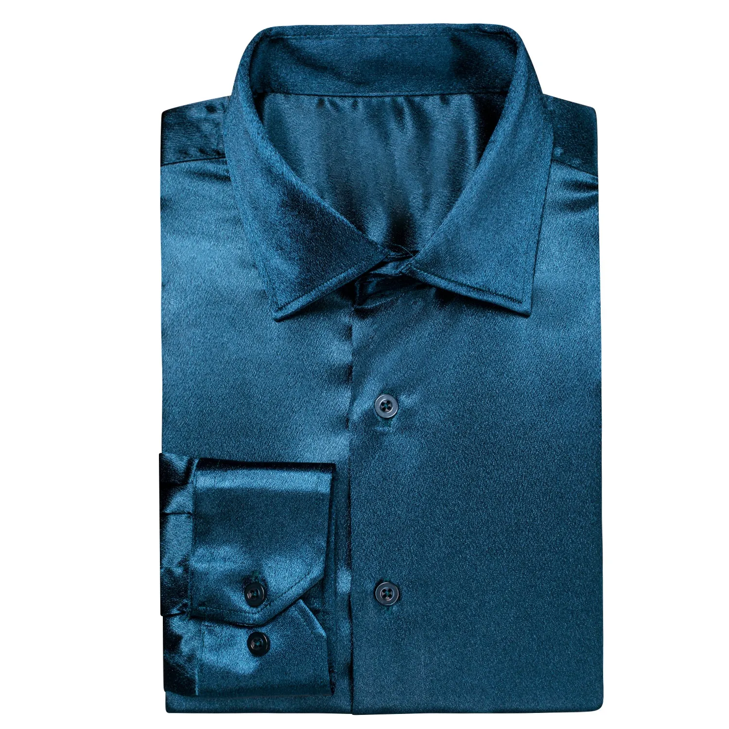 Lake Blue Satin Silk Men's Long Sleeve Shirt