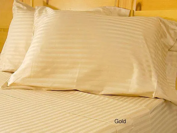 Luxury 600 Thread Coun 100% Egyptian Cotton King Sheet Set Striped In Gold