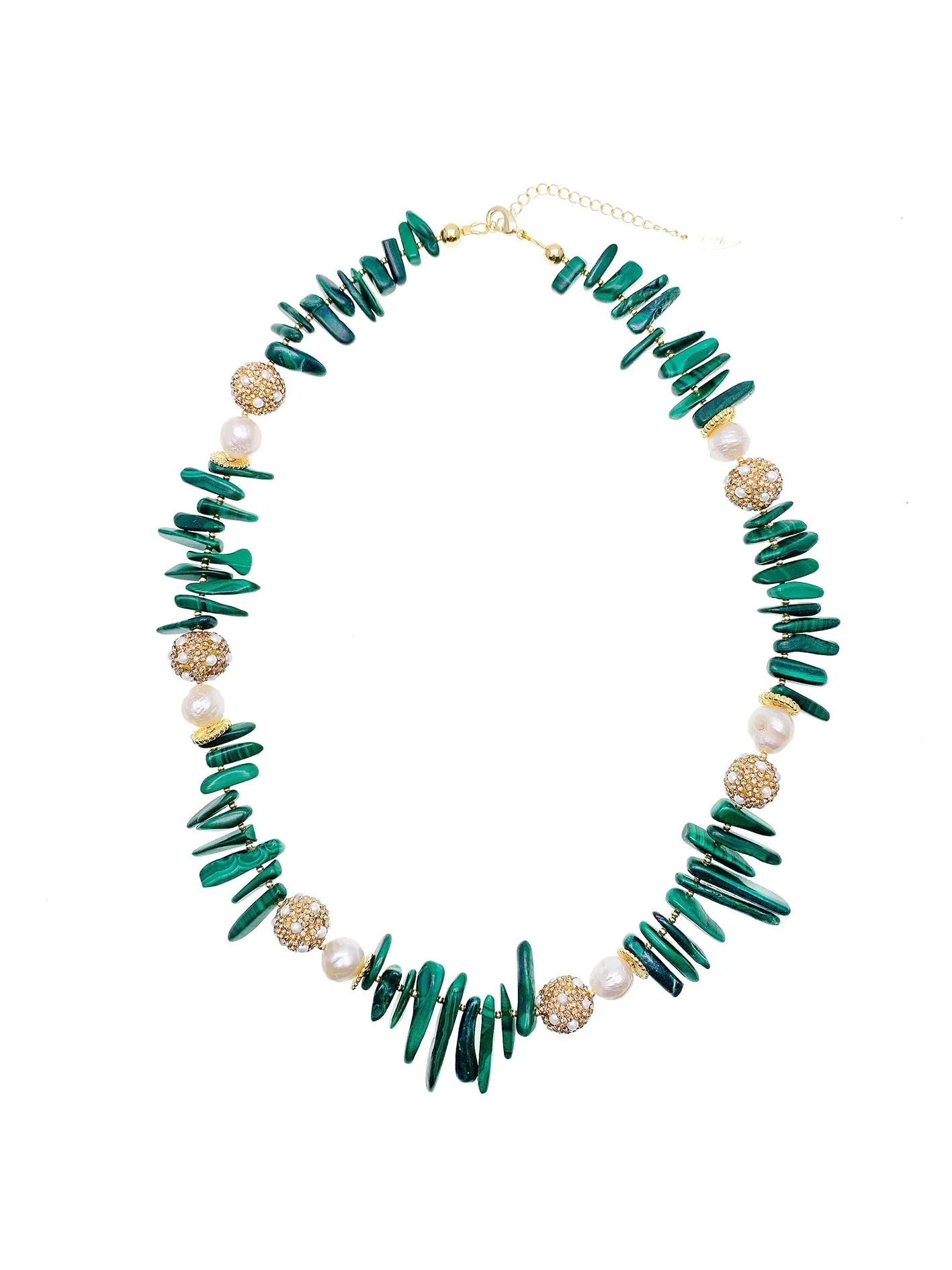 Malachite With Pearl Rhinestone Statement Necklace HN027