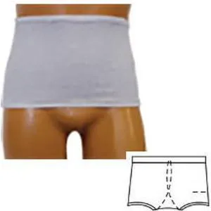 Men's Wrap/Brief with Open Crotch and Built-in Ostomy Barrier/Support Large, Center, Light Gray