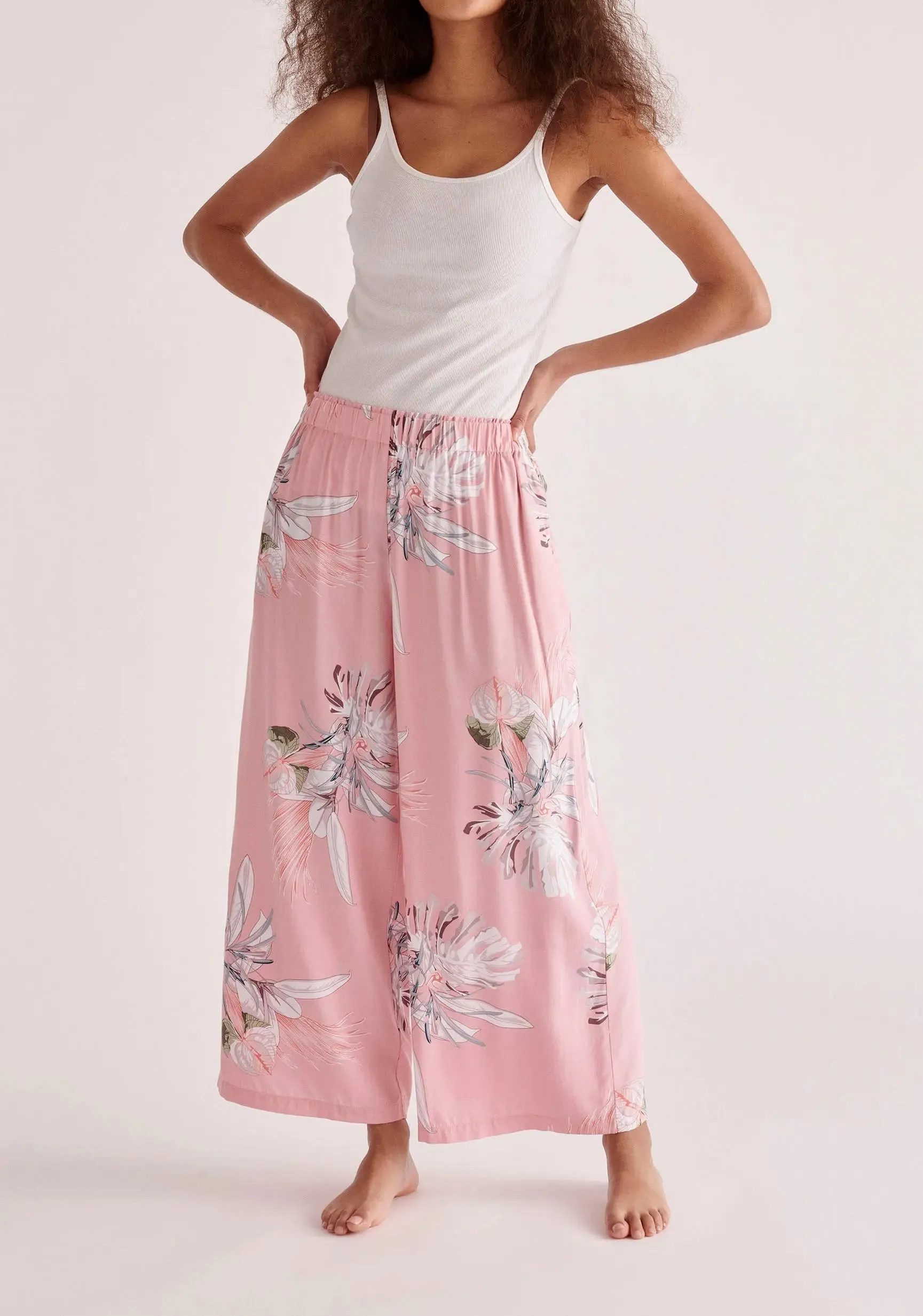 Pink, White and Green Floral Pyjama Trousers