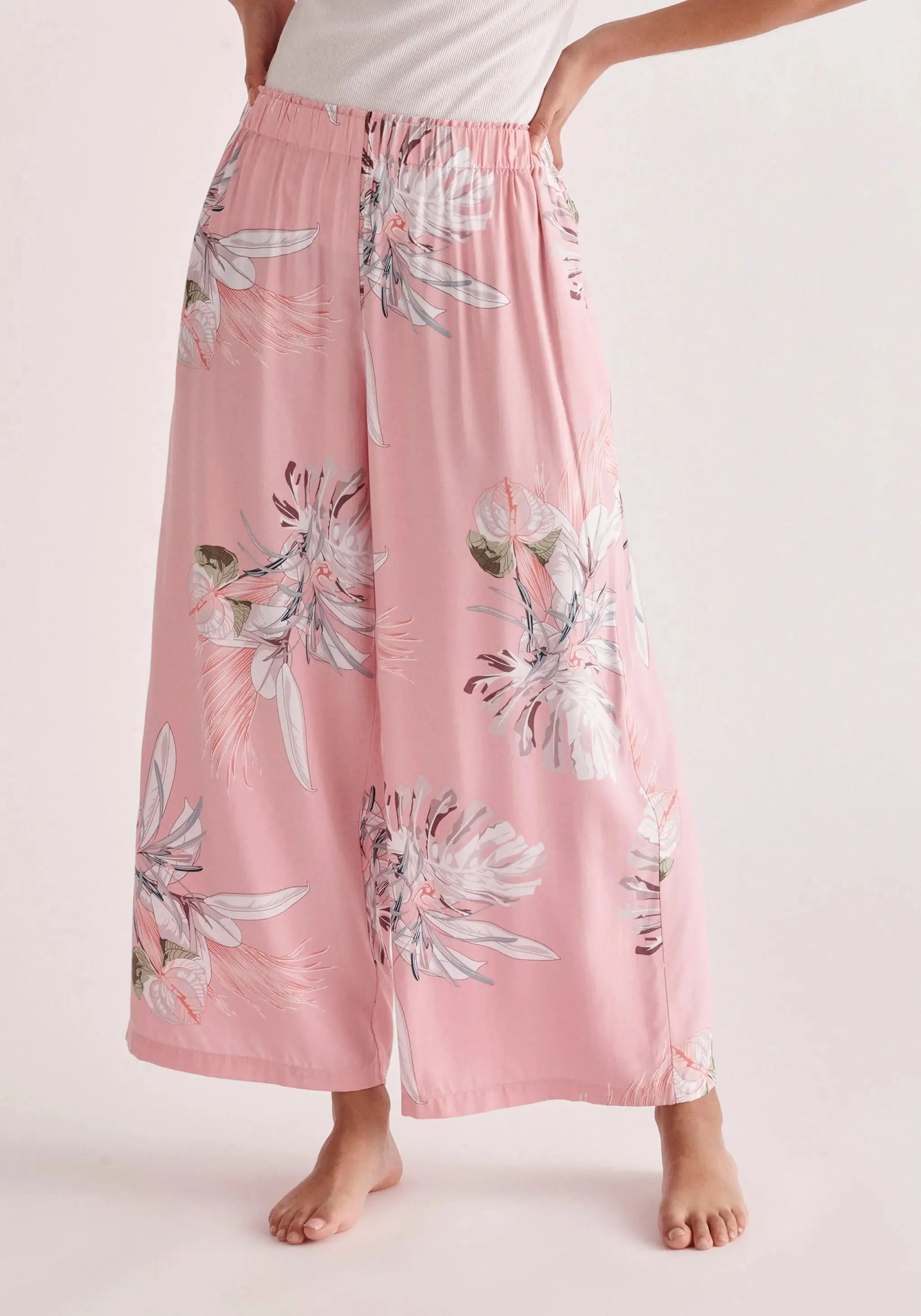 Pink, White and Green Floral Pyjama Trousers