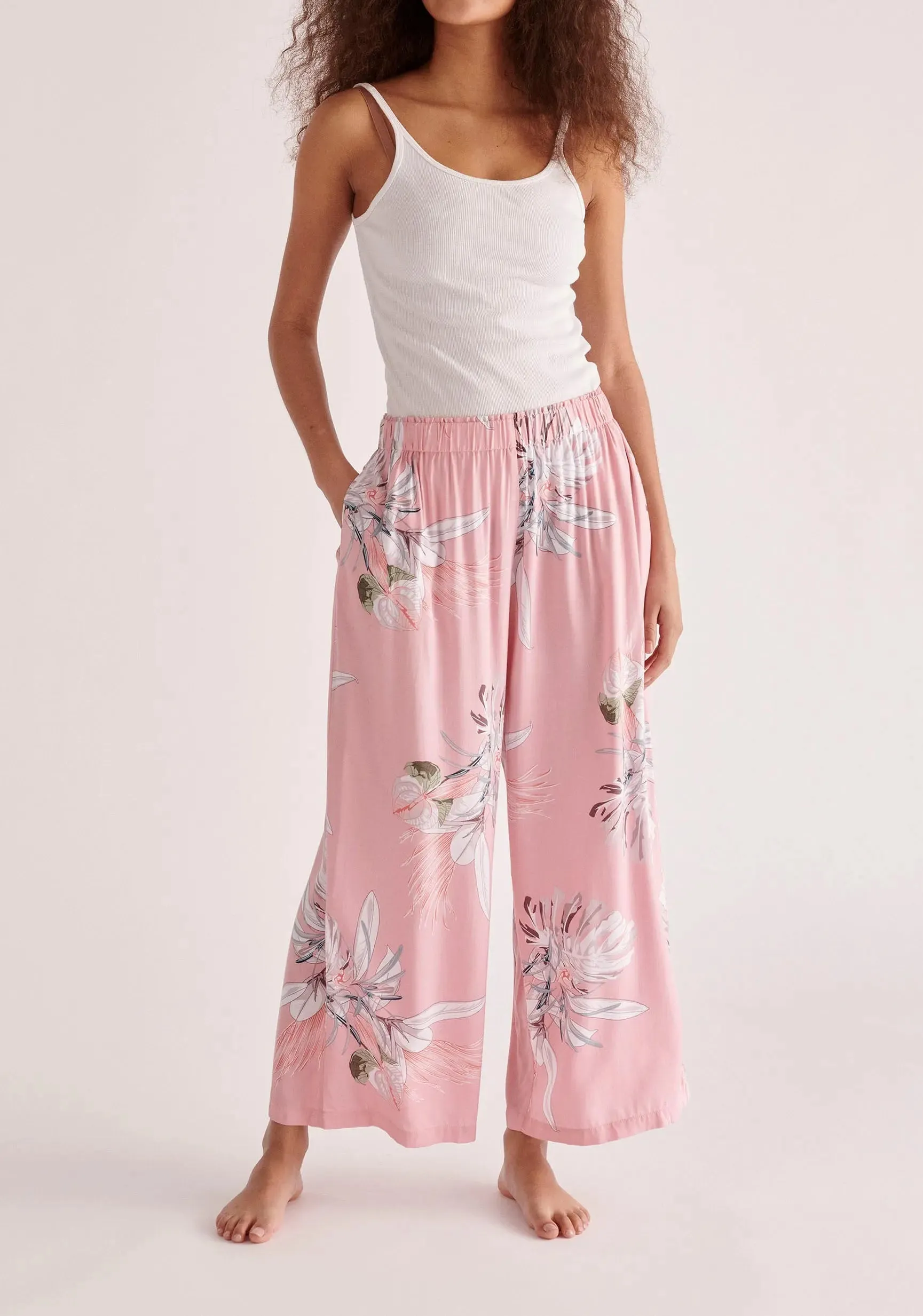 Pink, White and Green Floral Pyjama Trousers