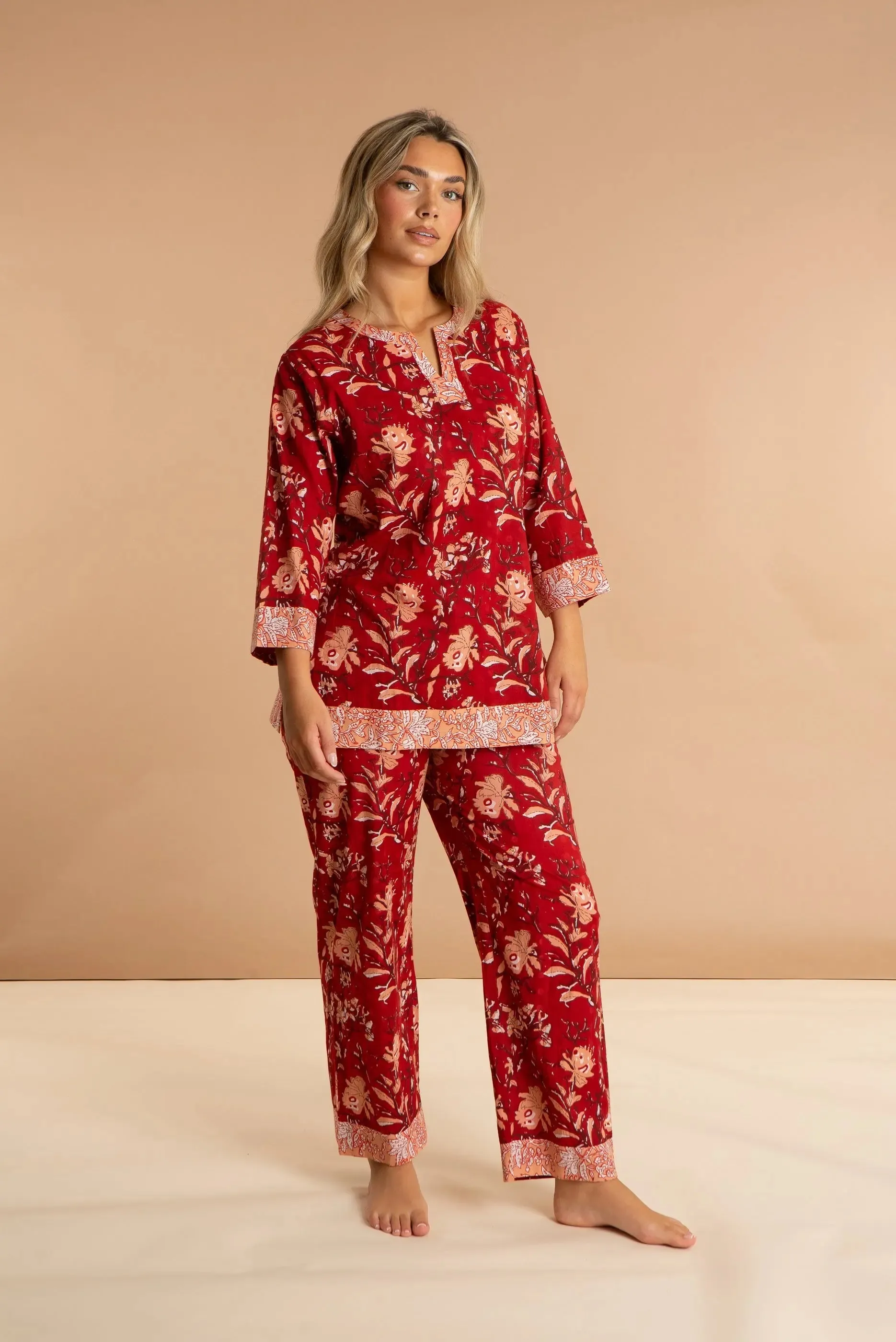 Red Rubra Women's Floral Cotton Pyjamas