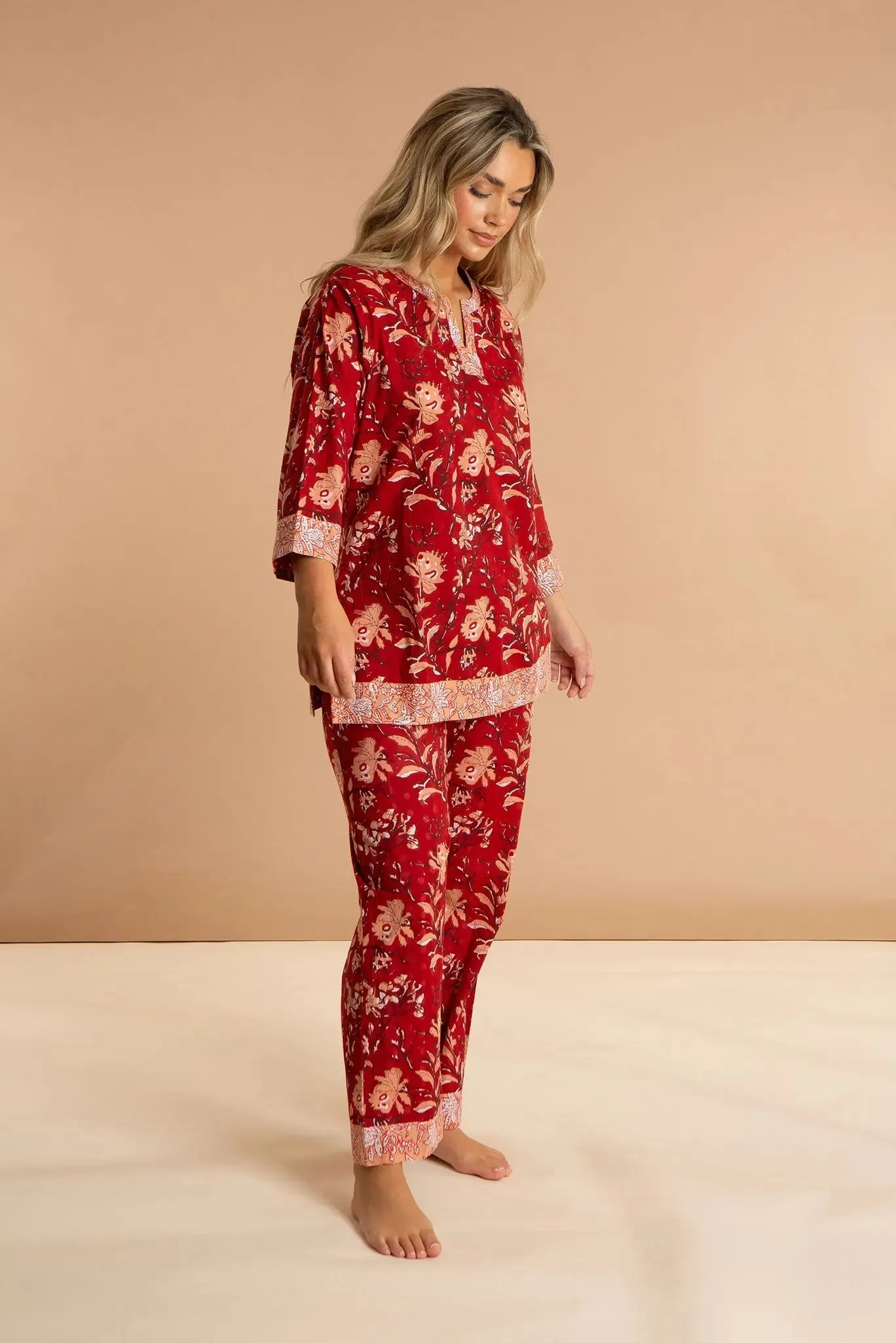 Red Rubra Women's Floral Cotton Pyjamas