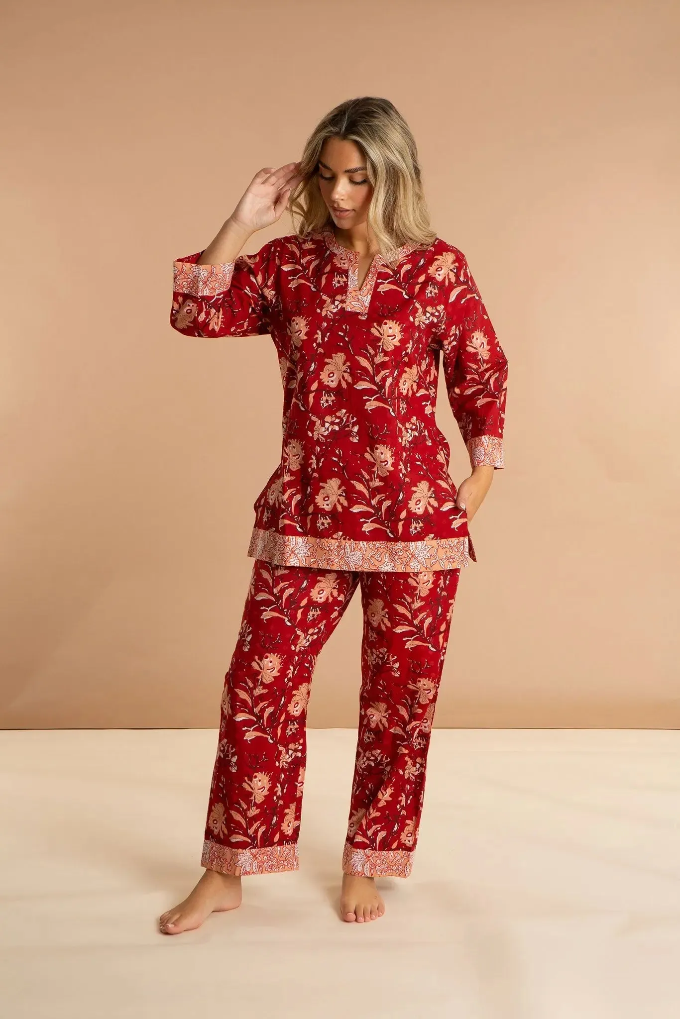 Red Rubra Women's Floral Cotton Pyjamas