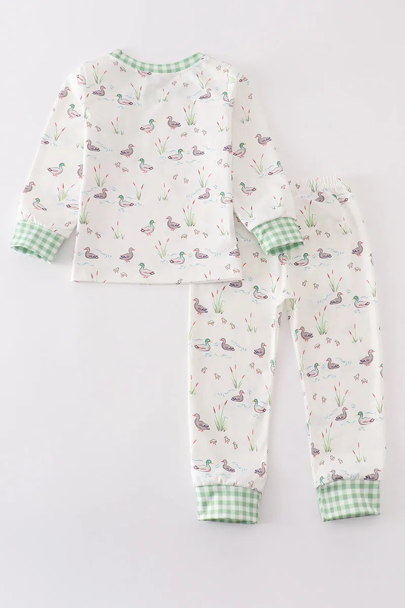 Sage duck print boy pajamas set