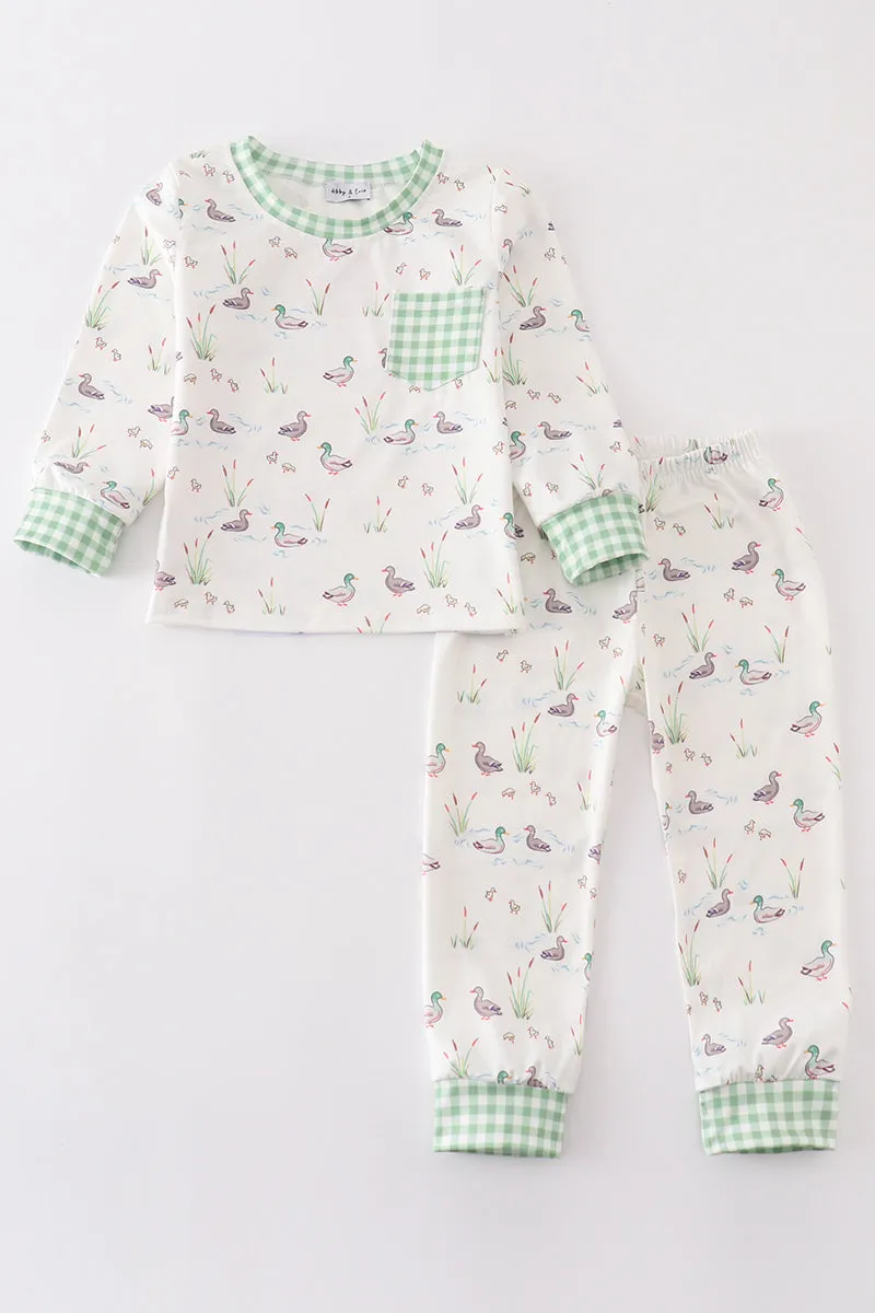 Sage duck print boy pajamas set