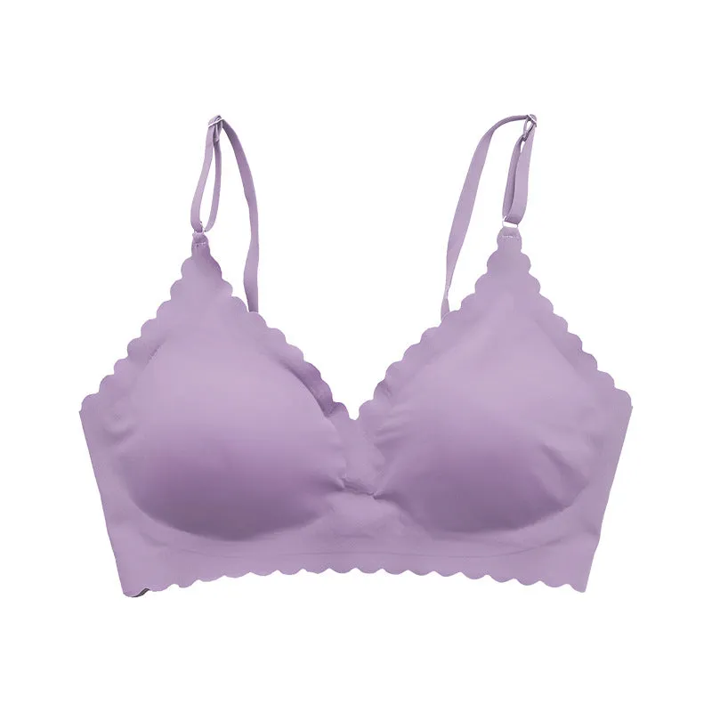 Semicircle Decorative Border Wireless Bra Purple