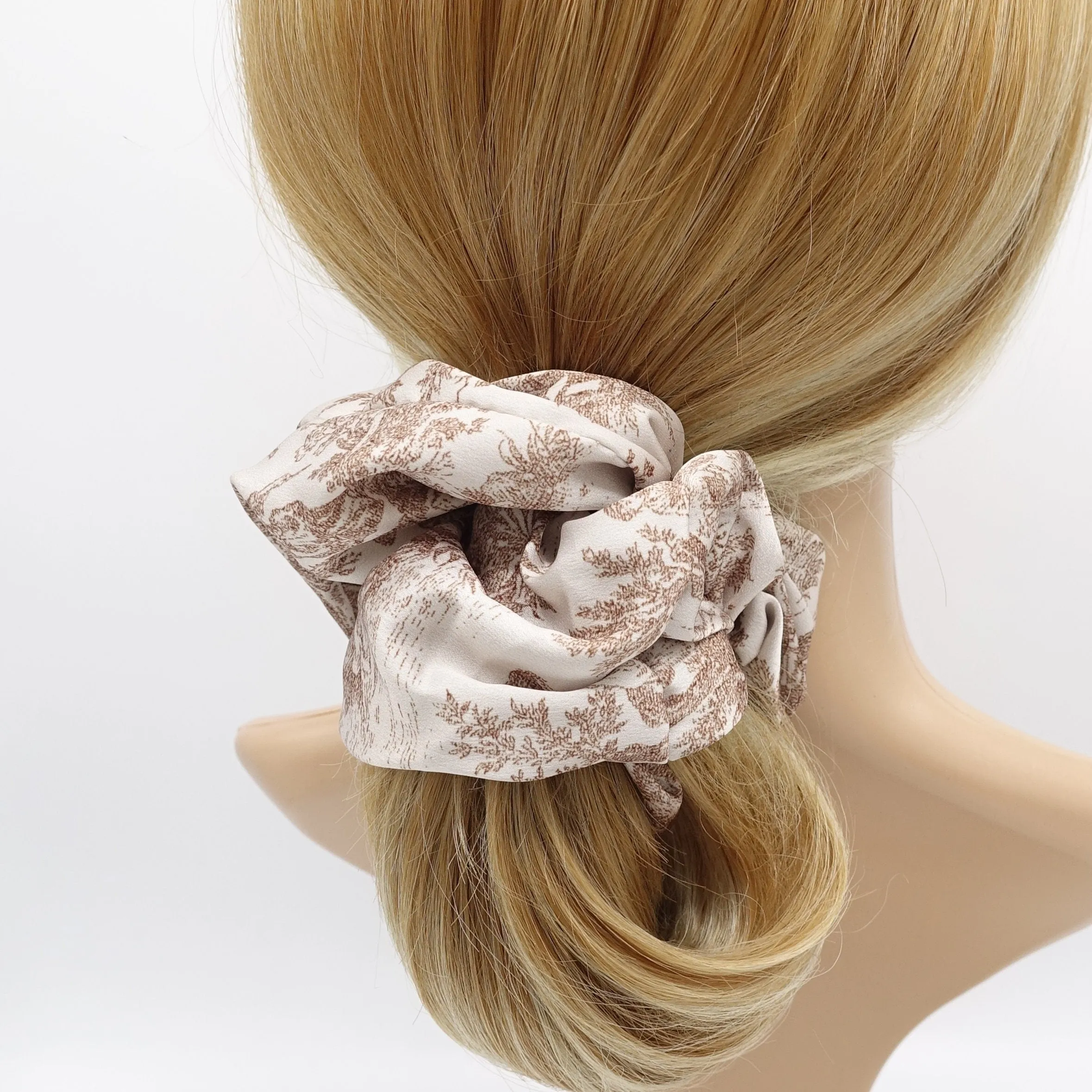 silk satin scrunchies, plant print scrunchies for women