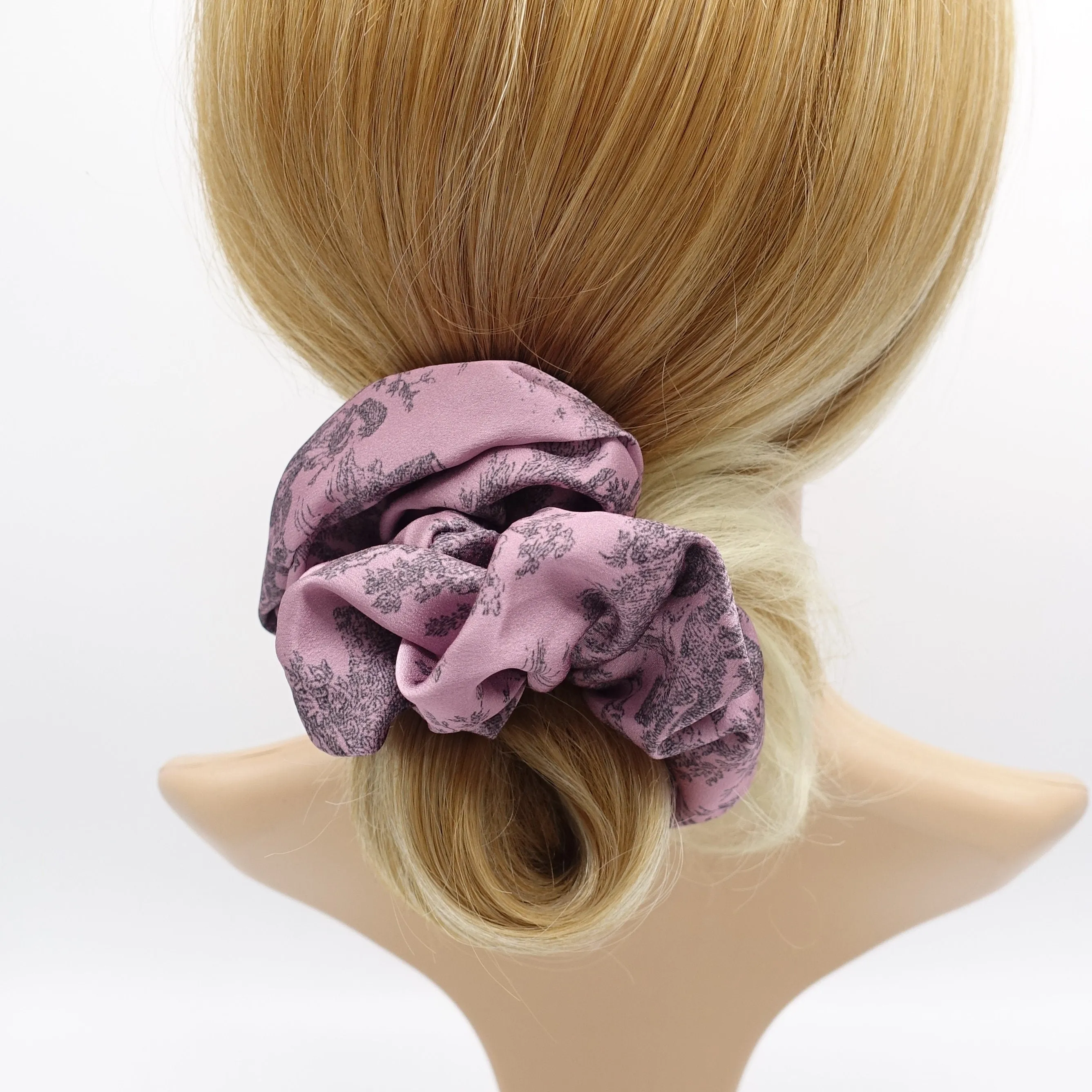 silk satin scrunchies, plant print scrunchies for women