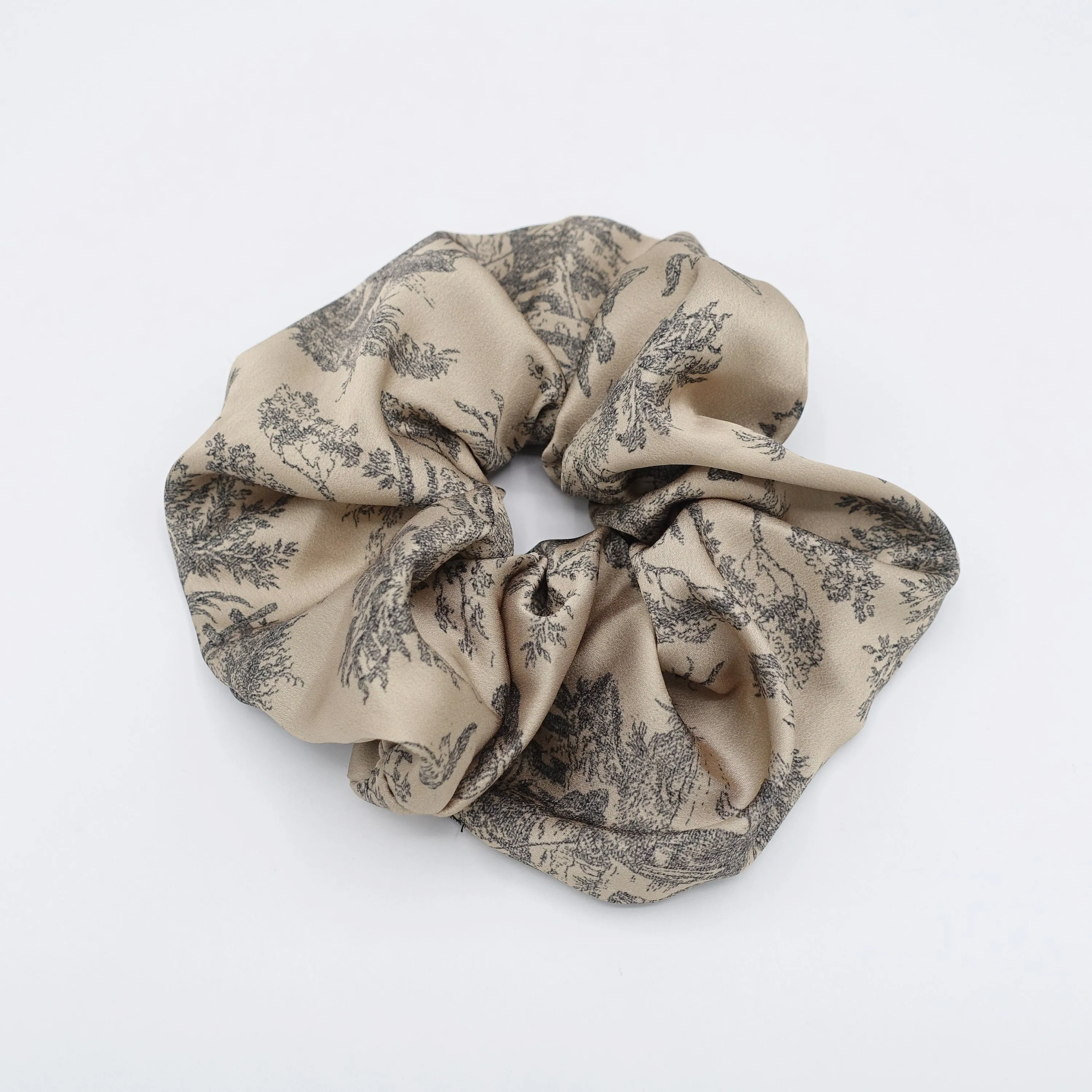 silk satin scrunchies, plant print scrunchies for women