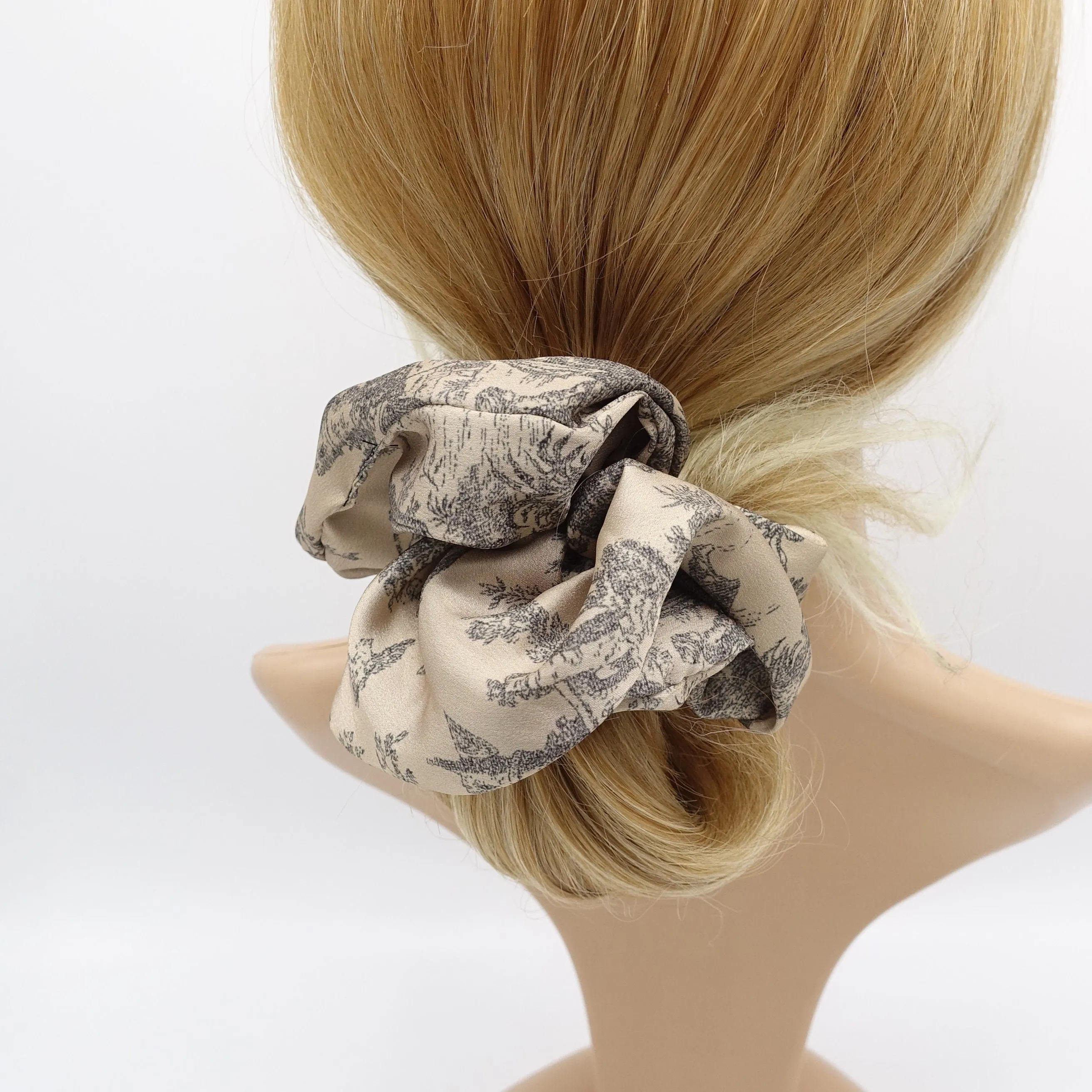 silk satin scrunchies, plant print scrunchies for women