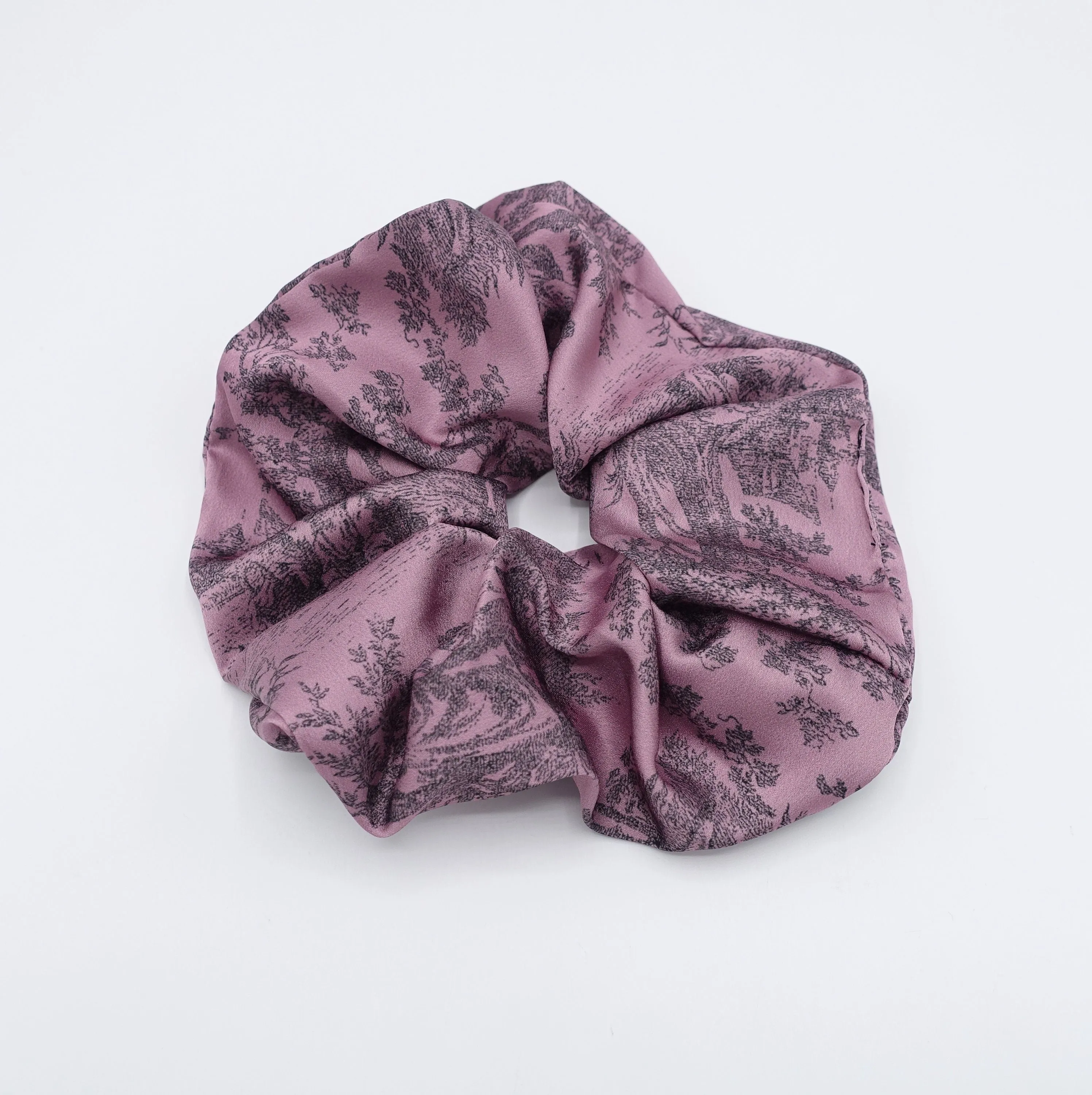 silk satin scrunchies, plant print scrunchies for women