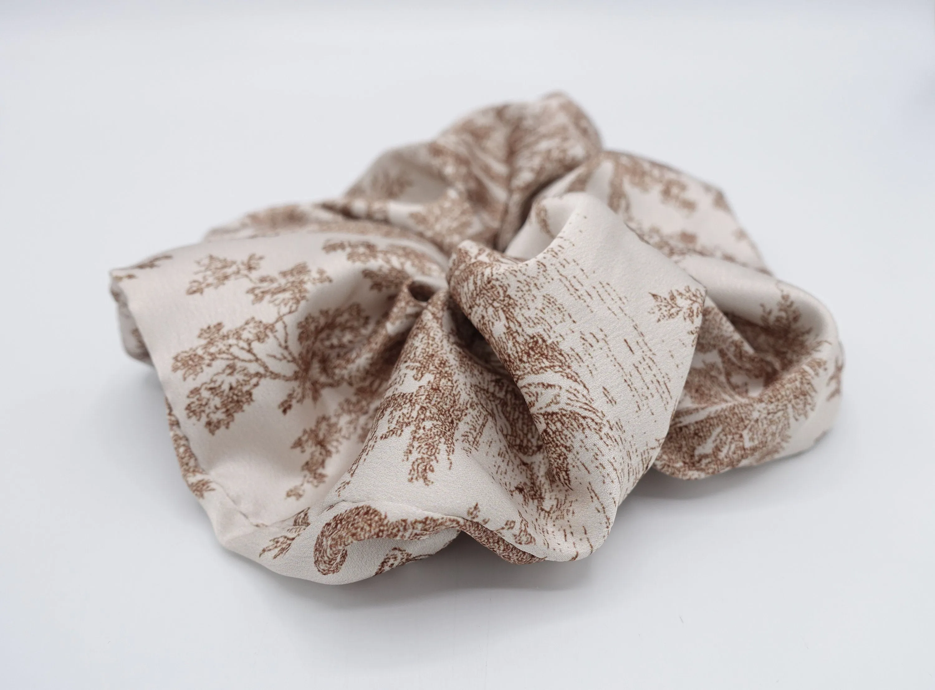 silk satin scrunchies, plant print scrunchies for women