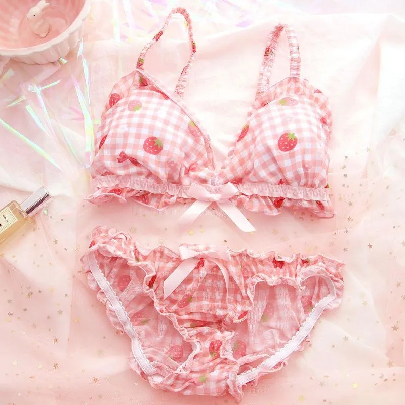 Strawberry Plaid Lingerie Set