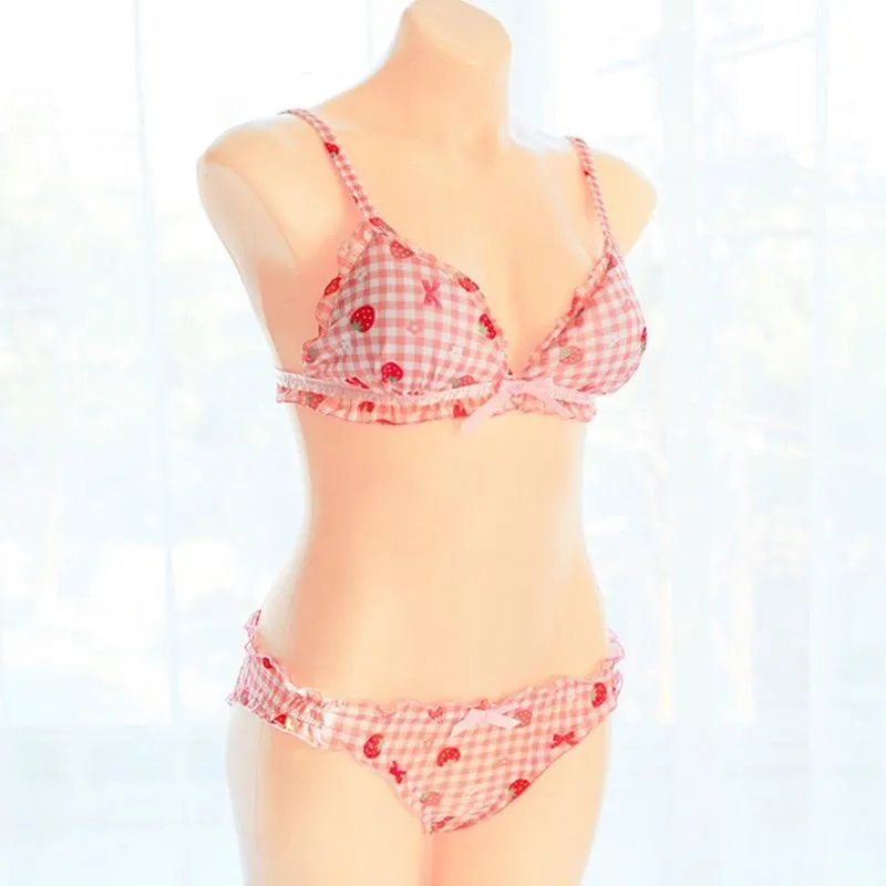 Strawberry Plaid Lingerie Set