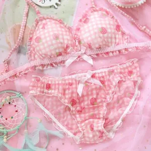 Strawberry Plaid Lingerie Set