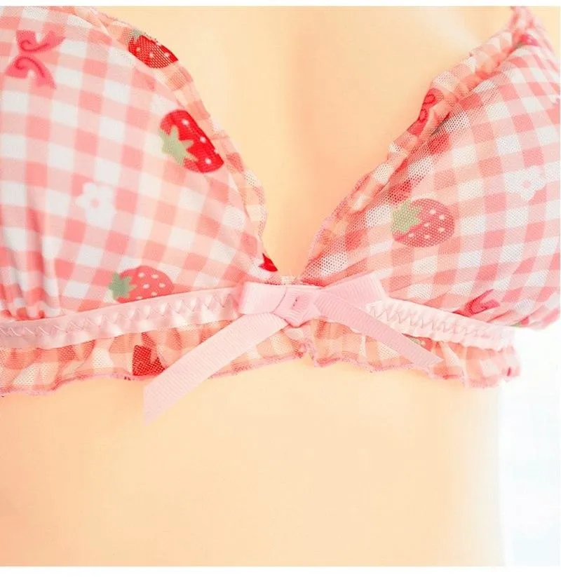 Strawberry Plaid Lingerie Set